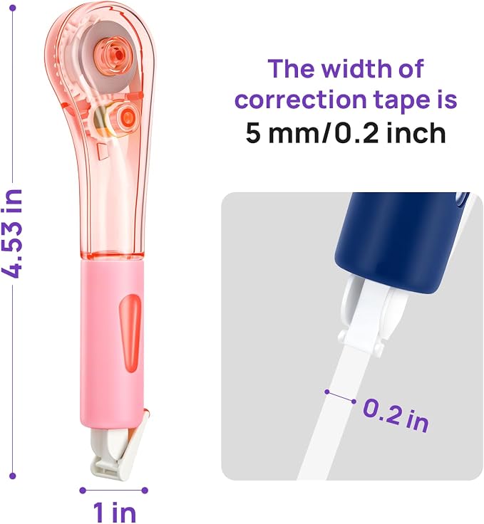 Correction Tape Pens, 19.69ft, Dry Instantly | Smooth Application, Stretch Resistant, Pen Style Correction Tape Applicator for School, Office, Home, College Supplies