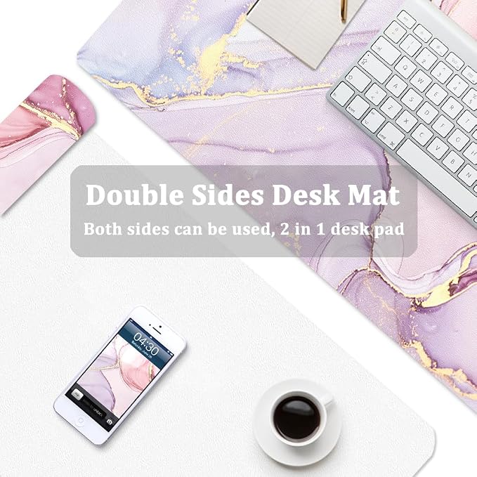 Large Mouse Pad, Desk Mat for Desktop, Dual Side PU Leather Waterproof Gaming Mousepad Desk Pad, Desk Protector Writing Pads Desk Accessories for Office and Home (A-Pink Marble, 35.5''X15.8'')