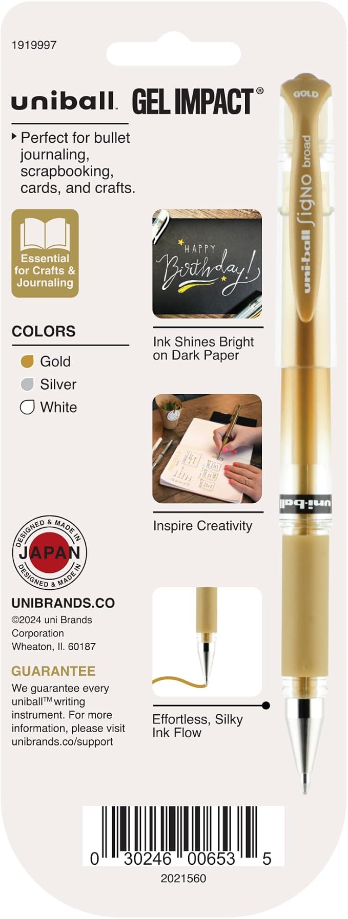 uniball Signo Gel Impact Pens,Bold Point (1.0mm),Assorted Metallic,(Pack of 6)