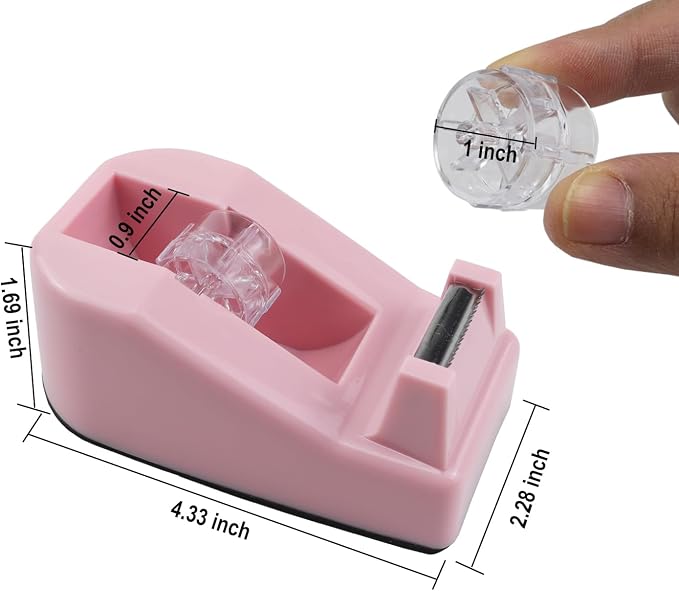 Desktop Tape Dispenser,1 Pack Pink Tape Dispensers with 12Rolls Transparent Tape, for Packaging in Office,Restaurant, Flower Shop,Cake Shop (Pink)