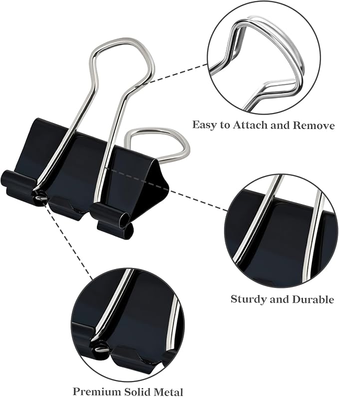 Temiary 188 Pcs Binder Clips with Container, Assorted 6 Sizes Clamps, Black | 0.6 & 0.75 & 0.98 & 1.26 & 1.6 & 2 Inch Metal Binder Clip in One Pack, Paperwork Clamp Bulk for Office, Home, School