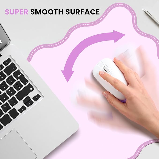 Leather Desk Mat, XXL Large 31.4x15.7in Scalloped Gaming Mouse pad，Non-Slip Rubber Base Keyboard Pad Mousepad for Laptop Computer Game Home Office，Waterproof and Oilproof Desktop Mat I Pink
