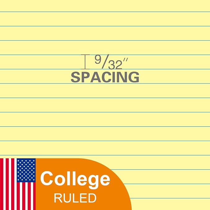 KAISA Loose Leaf Notebook Paper, College Ruled, 300 Sheets Per Lined Paper, 8" x 10.5", 3 Hole Punched for 3 Ring Binder, Canary, Made In USA
