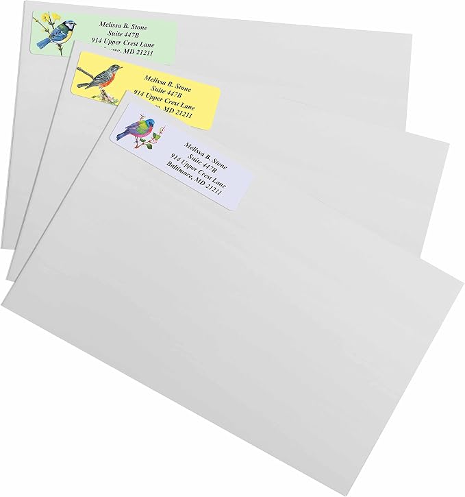 Birds Designer Assorted Rolled Address Labels with Elegant Plastic Dispenser