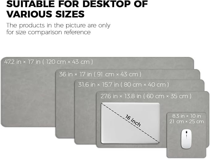 CHEERYGOO Faux Leather Desk Mat - Waterproof Mouse Pad, Non-Slip PU Leather Blotter, Writing Surface for Office and Home 47"x17" XXL Light Grey