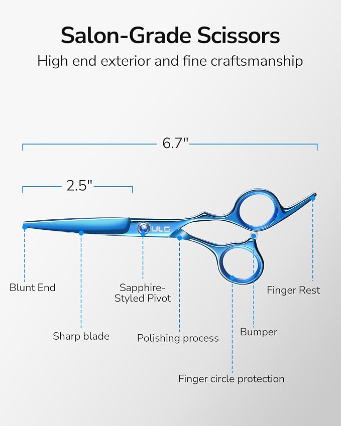 Hair Cutting Scissors, ULG Professional Hair Scissors 6.5 inch Right-Hand Razor Edge Barber Shears Salon Hair Cutting Shears Made of Japanese Stainless Steel, Hand Sharpened Navy