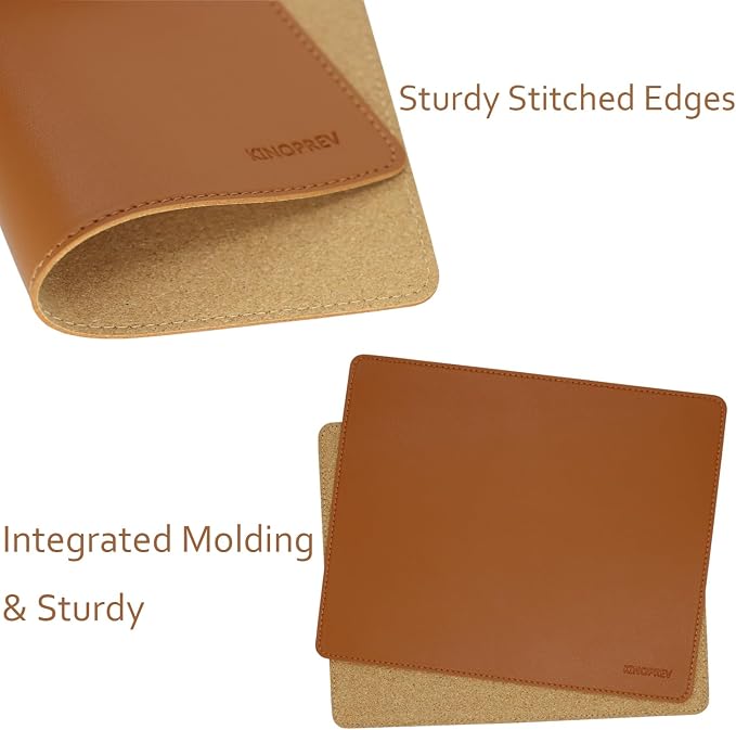 Leather Mouse Pad - Wood Mouse Pads with Stitched Edge,PU Non-Slip Mouse Mat,Double Side Mousepad,Waterproof Gaming Mouse Pad for Desk,Laptop,Office & Home,10.2" x 8.3",1 Pack (Brown)