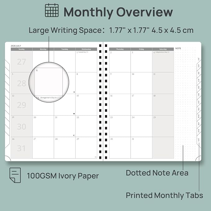 POPRUN Weekly Planner 2026-2027 (July 26-June 27), Large-8.5" x 10.5", Academic Agenda 2026-2027 Calendar Notebook Planner for School, College, Spiral Leather Softcover, 100GSM - Brown
