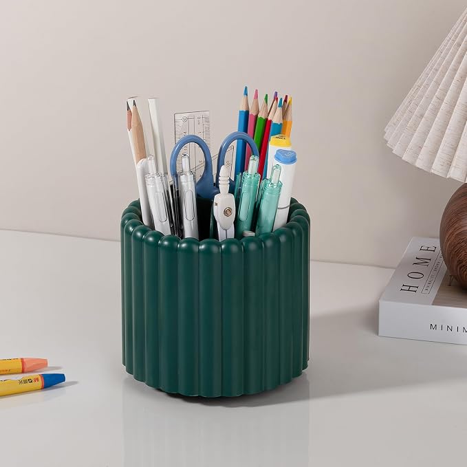 Rotating Makeup Brush Holder Organizer with Removable Dividers, Teal Green | 7 Slots Make Up Brush Organizer 360 Spinning Cosmetic Storage Pen Holder for Desk, Vanity, Dresser