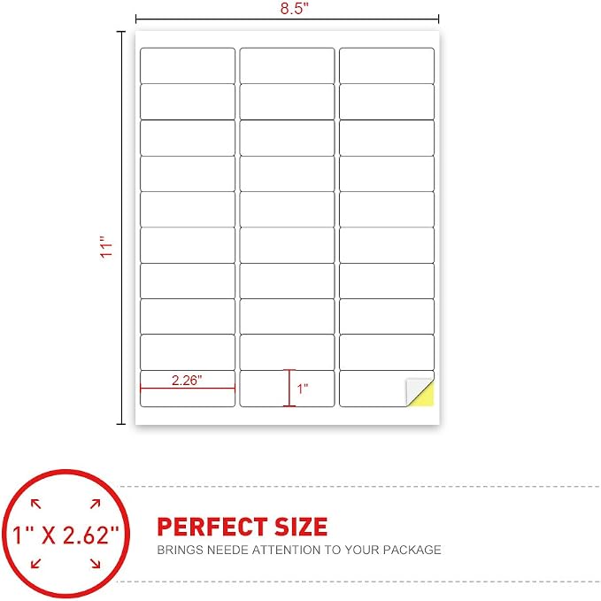 [500Sheet, 15000 Labels] 30 up Labels Address Labels 1" x 2-5/8" Sticker Paper for Laser/Ink Jet Printer Mailing Label 8.5"×11" White 30 per Sheet