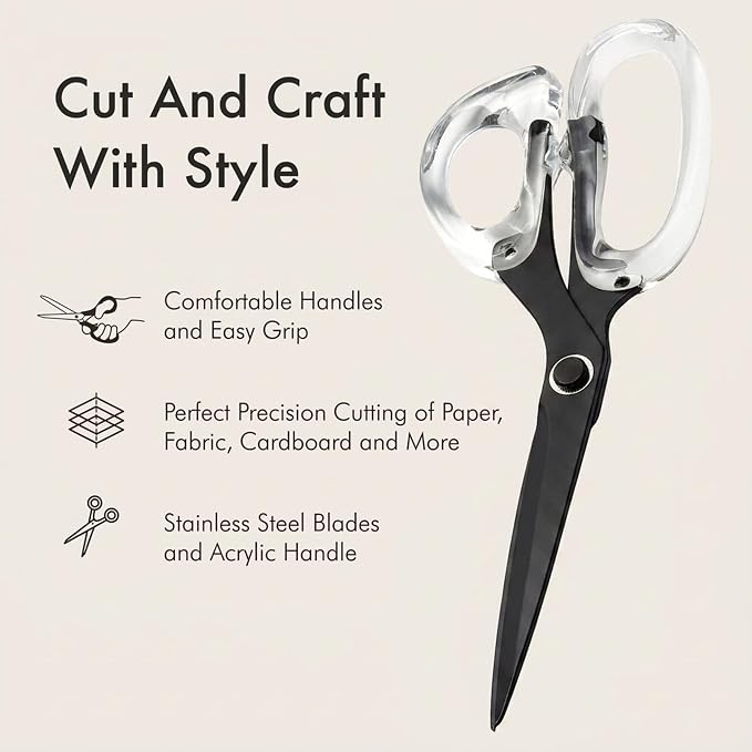 OfficeGoods 9” Stainless Steel Acrylic Scissors for Office and Home - Aesthetic and Sharp All Purpose Scissors, Perfect for Sewing, Arts and Crafts - Matte Black