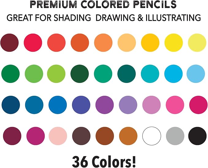 ArtSkills Premium Colored Pencils Set of 36 - Soft Core Artist Colored Pencils Set for Adult Coloring, Drawing, Blending & Sketching, Vibrant Colors 36 Count