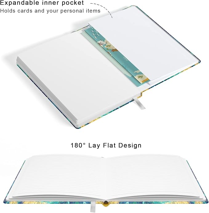 Lined Journal Notebook, Hardcover, Medium 5.7 x 8.4 in, 160 Pages Thick Paper, Cute Aesthetic A5 College Ruled Notebook for Journaling Writing Work Office School Women Men, Blue Gold Marble