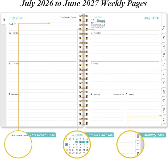 2026-2027 Planner - Planner 2026-2027 from July 2026 - June 2027, Weekly & Monthly Planner Spiral Bound with 12 Monthly Tabs, Inner Pocket, 6.4" x 8.5", Blue Flower