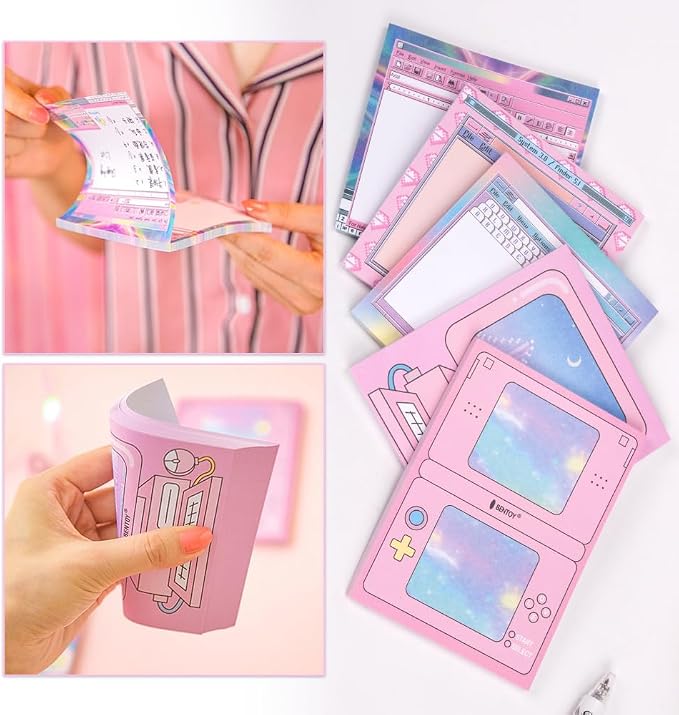 KOOBOOK Kawaii Planner Notebook Cute Memo Pads with Computer Game Shape Design Kawaii Office Supplies,5 Styles,50 Sheets/Pad