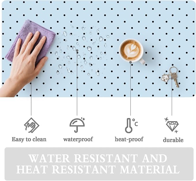 Black Polka Dot Leather Desk Mat Extended Gaming Mouse Pad | Non-slip Large Writing Pad Laptop Blotter Computer Keyboard Mat | Cute Blue Desk Protector for Home Office 31.5" x 15.7"