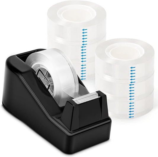 Lightweight Desktop Tape Dispenser, Tape Holder with 6 Rolls Transparent Tape, Stable Non-Skid Base for Office, Home & School, 1-Inch Core (0.71 in x 1000 in Each)