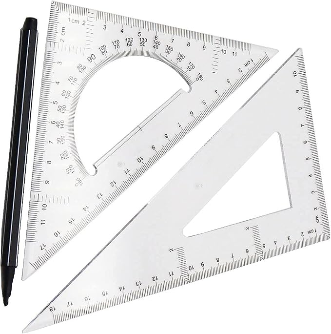 Pack of 2 Transparent Triangle Plastic Ruler Scale Set Square:30/60 Degree & 45/90 Degree Angle Acrylic Architectural Drawing Drafting Tool School Classroom Kids Triangular Rulers