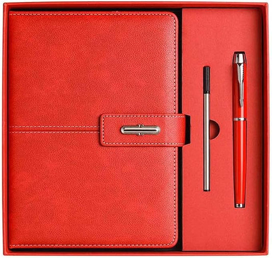 A5 Notebook Journal Leather Journal Hardcover With Pen Set for Work School Writing Business Notebook 200 pages + pen refill + gift box packaging(Red)