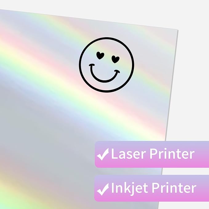 STARLIBOO 25 Sheets Holographic Sticker Paper for Inkjet&Laser Printer, Printable Vinyl Sticker Paper Waterproof Self-Adhesive (8.5" x 11"- Laser Tilted Light Beam)