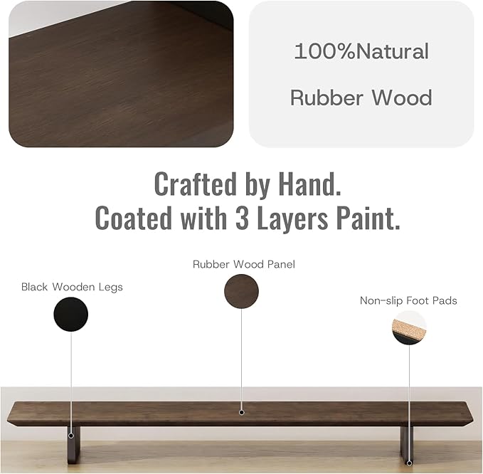 EXPERLAM Solid Wood Dual Monitor Stand Riser, 43 Inch Rubberwood Desk Shelf for Top of Desk, Wood Monitor Stand for Desk 2 Monitors up to 27", Desktop Organizer for Laptop, TV, Printer