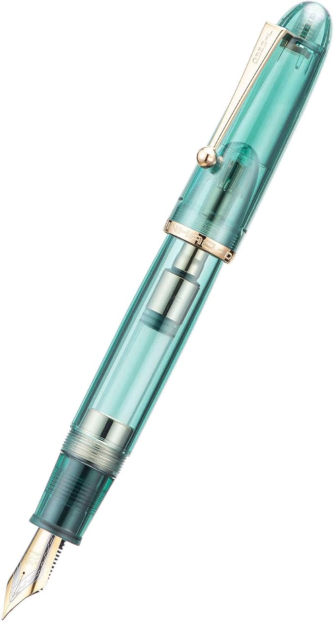Jinhao 9019 DaDao Series Fountain Pen, Size 8 Fine Nib with Large Ink Converter, Transparent Light Blue Acrylic Design Smooth Writing Pen (Gold Trim)