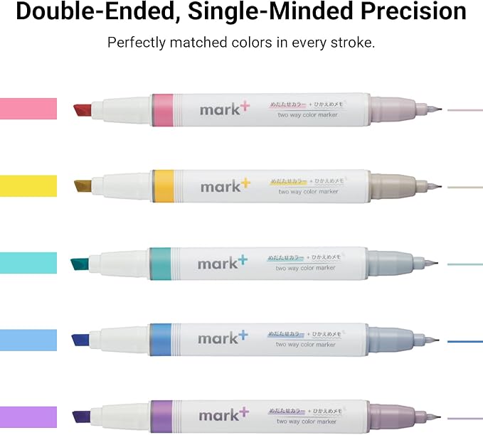 KOKUYO Pastel Highlighters, Dual-Tip Highlighter Markers for Bible in Assorted Colors, Fine & Chisel Tip No Bleed Quick-Dry for Journals, Planners, Notes, Grey Colors (PM-MT201-5S)