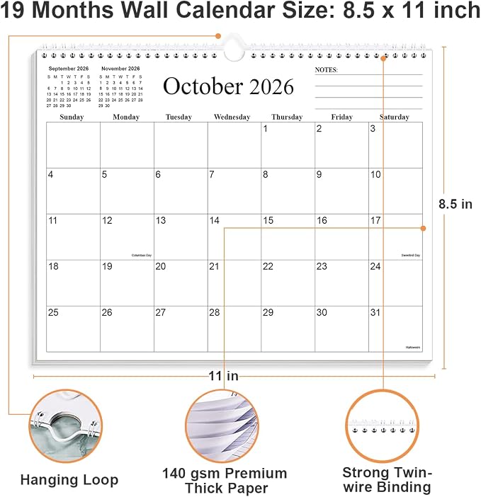2026-2027 Calendar - Calendar 2026-2027 from July 2026 to December 2027, 8.5" x 11", Black