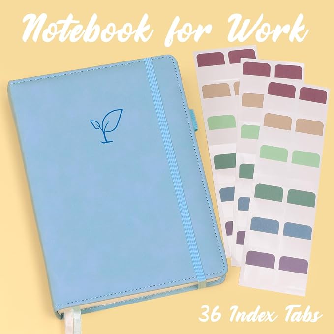 Hoci Poci 400 Pages Lined Journal Notebook, 5.8" x 8.4", Light Blue | Thick Journal for Writing, A5 Hardcover Leather Notebook with 100Gsm College Ruled Paper for Women Men Work Note taking