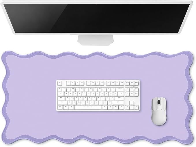 Hahafelt Scalloped Desk Mat Large Desk Pad Cute Coquette Table Mat Back to School Preppy Table Make up Pad Nonslip Graduation Gift with Stitching Waterproof Gaming(Purple,31.5 x 15.8 Inches)