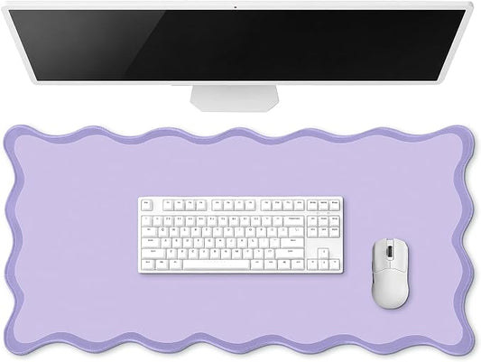 Hahafelt Scalloped Desk Mat Large Desk Pad Cute Coquette Table Mat Back to School Preppy Table Make up Pad Nonslip Graduation Gift with Stitching Waterproof Gaming(Purple,31.5 x 15.8 Inches)