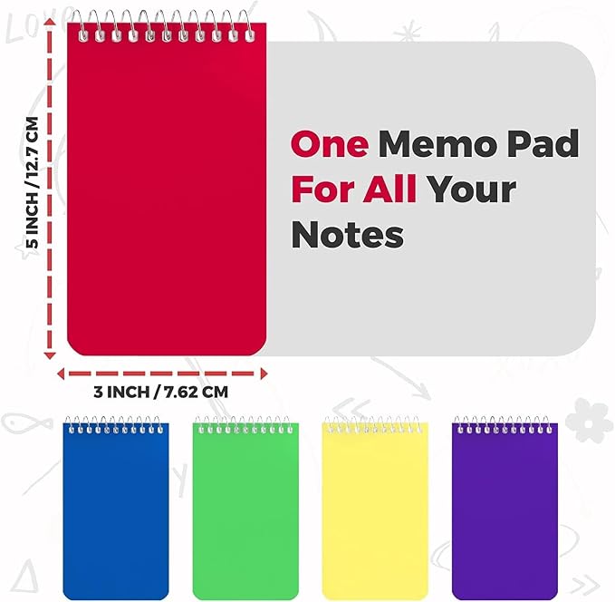 Alitte Small Notebooks, Spiral Notepads 3x5 - (Bulk Pack of 50) Pocket Notebook, Memo Pads For Home, Office, College, School - Lined College Ruled Paper - 5 Colored Notebooks, 75 Sheets Per Notebook