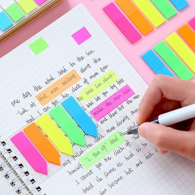 Sticky Notes Flags 1120 Pcs, 7 Color Index Tabs Index Flag Bright Colors Page Index Stickers Translucent Page Makers for Page Bookmarks (Arrows)