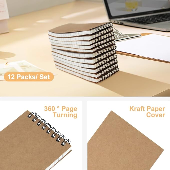 12 Pack 3x5" Mini Notebook, Small Spiral College Ruled Notepad for School | Pocket Notebook, Small Notebooks, Pocket Notepads, Lined Note Pads for Home Office Work Travel Meetings Travel Note Taking