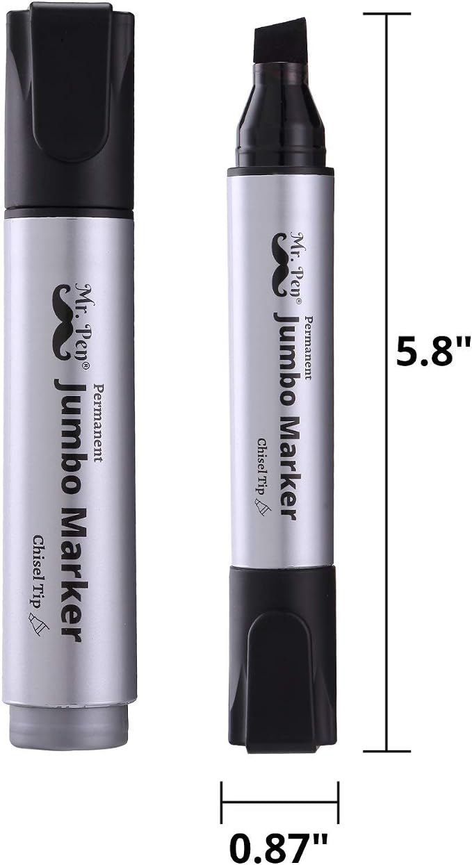 Mr. Pen- Jumbo Permanent Markers, 4 Pack, Assorted Color, Chisel Tip | Wide Tip, Large, Thick Permanent Markers for Canvas, Posters Board, Fabric, Window, Glass, Wood, Waterproof, Quick Dry