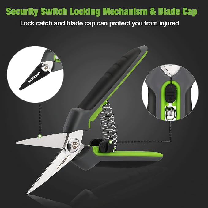 WORKPRO 2 Pack Garden Pruning Shears, 6.5" Small Hand Pruners with Sheath | Sharp Straight Blades, Spring Loaded Design, Precision Microgreen Trimming, Ideal for Flowers, Weeds & Bonsai
