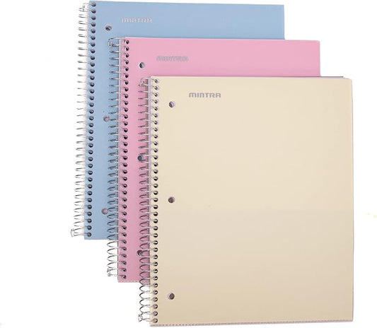 Mintra Office Durable Spiral Notebook - 2 Subject (College Ruled 3pk, Arctic Ice, Sun Yellow, Spring Pink)