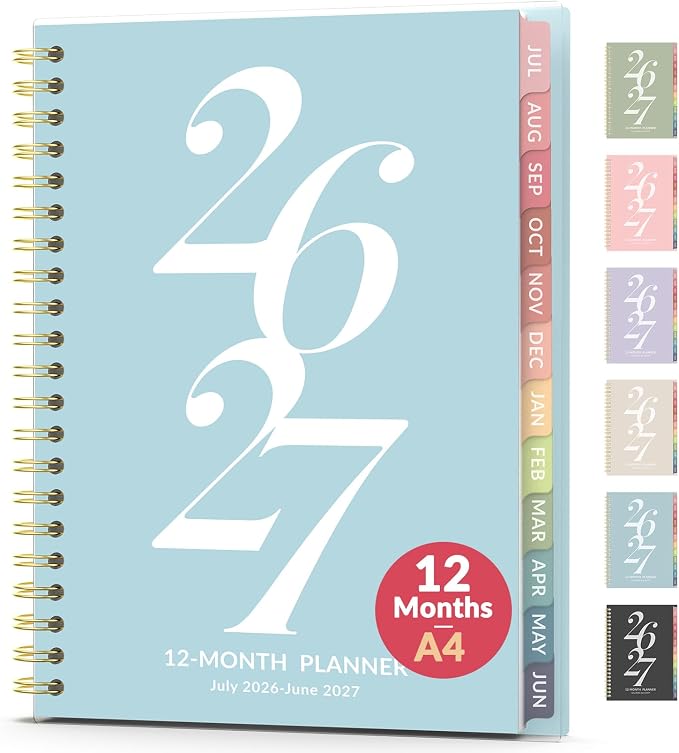 Forvencer Planner 2026-2027, July 2026 - June 2027, 8.5" x 11" Academic Year Monthly and Weekly Calendar Planner with Spiral Bound, Month Tabs, Flexible Cover for School Office (A4, Blue)