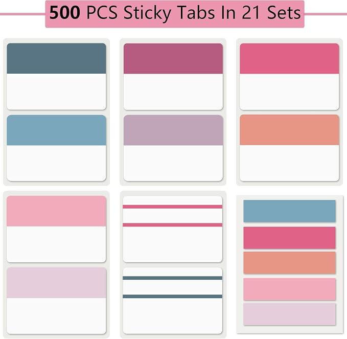 ELII 500 PCS Sticky Index Tabs 2 Inch Colorful Sticky Tabs for Notebooks | Page Markers for Binders,Repositionable,Reading Tabs,Self Adhesive,Tape Flags for Books, Binders, File Folders,Smooth Writing