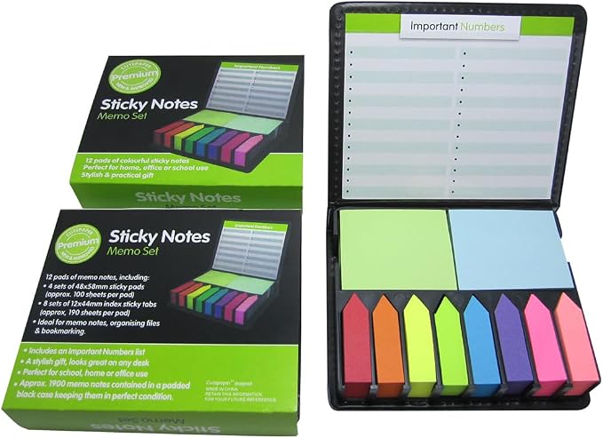 Cute Paper Cute Boxed Self Sticky Notes Set, 2000 Pages Colorful Tape Flags, Arrow Flags Colored Labels with Memo Pads, 12 Colors Makers Tabs with Mini Design Plastic Holder Box Ider by Cutepaper