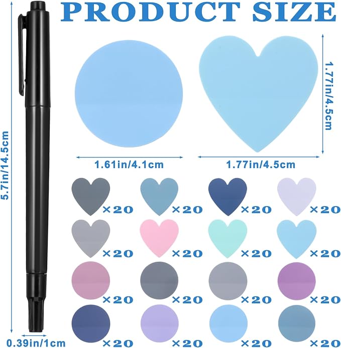 Transparent Sticky Notes Heart & Round Translucent Sticky Notes Colorful Page Flags Stickers Waterproof Index Sticker Self-Stick Book Tabs Clear Book Markers 320 Sheets