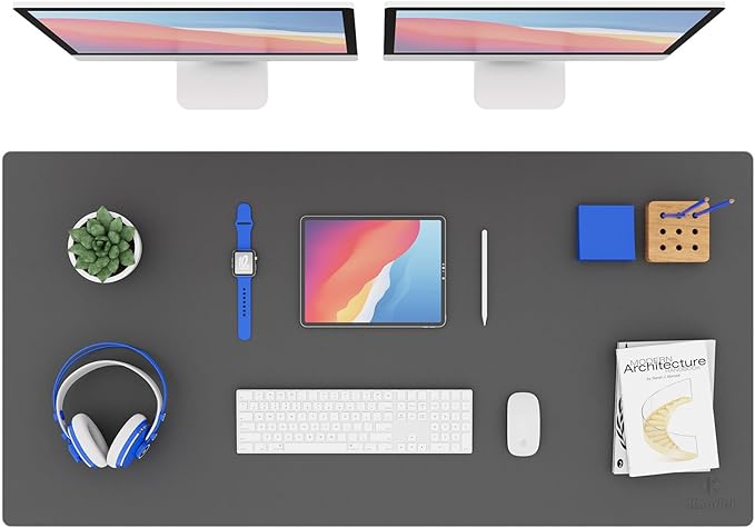 K KNODEL Extra Large Desk Mat, Leather Mouse Pad (47.2"x23.6", Dark Gray) | Desk Pad, Keyboard Pad, Computer and Laptop Mat, Desktop Protector and Cover, Writing Pad and Blotter for Home Office