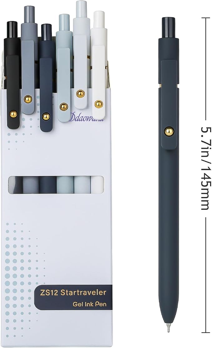 Ddaowanx Gel Pens, 0.7mm Quick Dry Black Ink,Fine Point Smooth Writing Pens,Office School Supplies,Gifts for Women Man(6Pcs Black White Gray, Black)