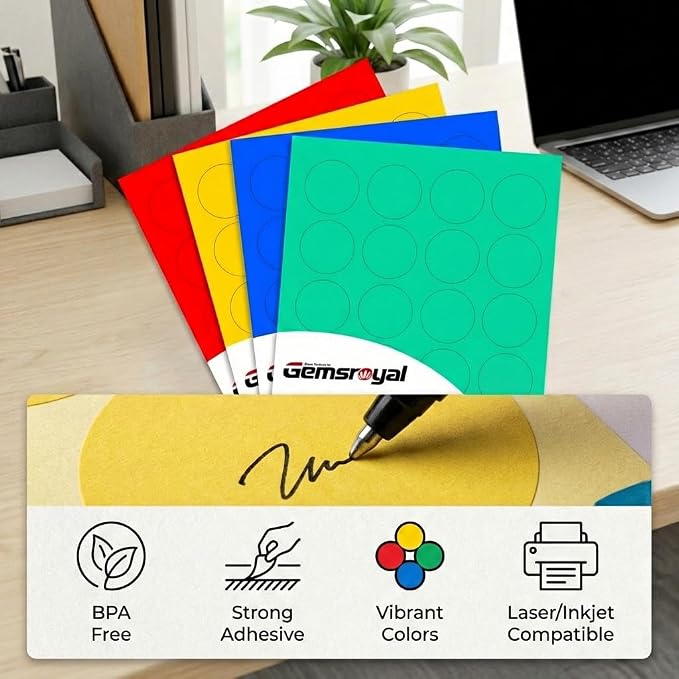 Colored Address Labels Printable 1”×2-5/8",Assorted Bright Neon Colors (Red,Orange,Blue,Green and Yellow),Color Mailing Labels for Inkjet & Laser Printer, Strong Adhesive,750 Stickers Total