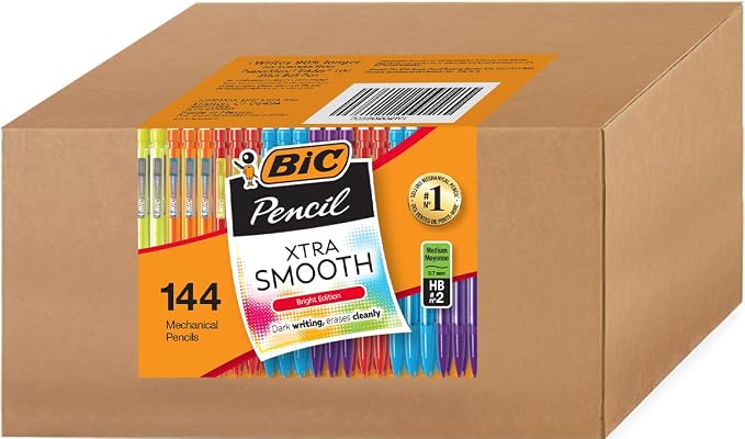 BIC Extra Smooth #2 Mechanical Pencils Bright Edition, 0.7 mm Medium Point, Assorted Colored Barrels - Bulk School Supplies for Students and Teachers, Pack of 144 Lead Pencils