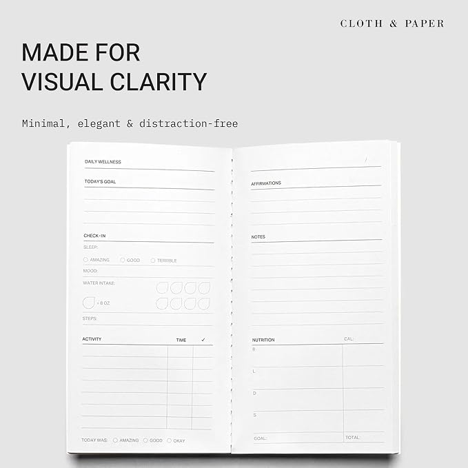 Cloth & Paper Travel Notebook | Daily Wellness Planner – Smoked Salt | Pocket Plus Wellness Planner 3.2" x 6" | Habit Tracker & Self Care Journal for Goals, Gratitude & Reflection – Soft Touch Cover