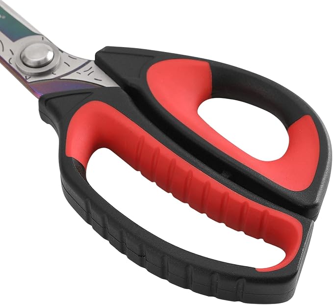 LIVINGO 10" Heavy Duty Multipurpose Shears for Shop & Garden (Red/Black) | Forged stainless steel with titanium coating. Cuts fabric, cardboard, pruning branches, household materials. Rust-resistant.
