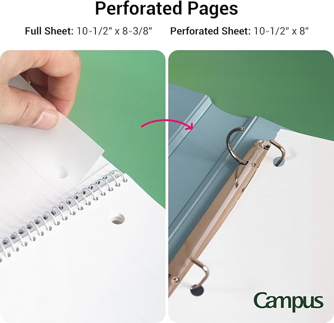 KOKUYO Spiral Notebooks, 3 Pack College Ruled 10-1/2" x 8" Lined Notebook | Campus Subject Notebooks, 80 Sheets, 3 Holes School Japanese Ring Journal for Work Study Note Taking, Pink Blue Green