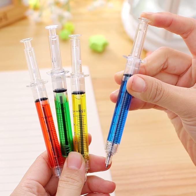 Hutou 6 Syringe Ballpoint Pens + 6 Syringe Highlighters, 12 Set | Syringe Pen Multi Color Novelty Pen for Student School Supplies