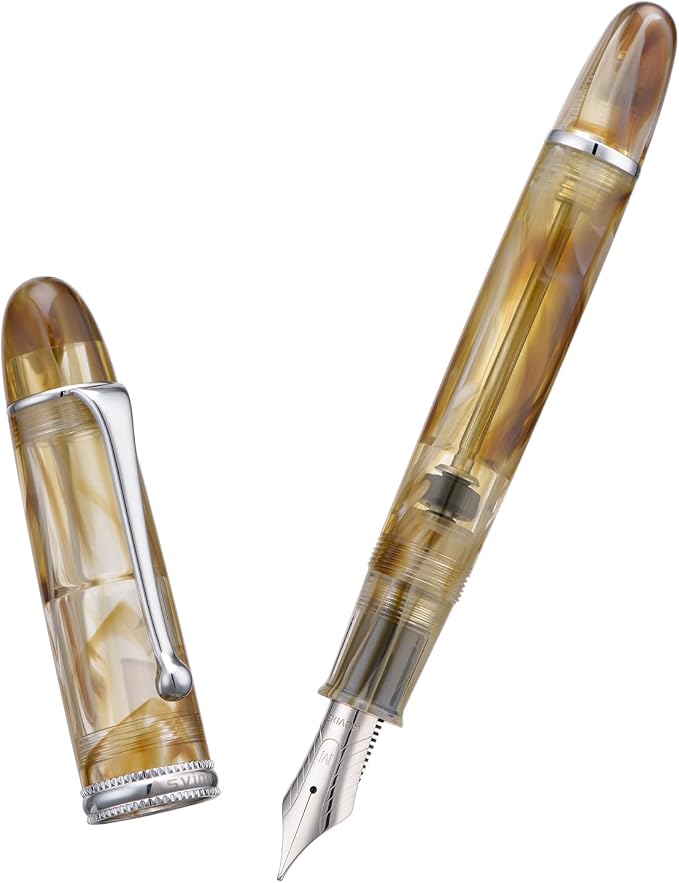 Asvine V800 Fountain Pen – Vacuum Filling System with Large Ink Capacity – Smooth Number 8 Extra Fine Nib with Gift Case and Wrench- Brown White